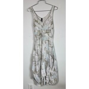 Inizio Italy Sleeveless Linen Magic Pocket Dress Women's S Bubble Hem Lagenlook